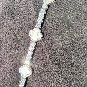 .925 Sterling Silver Moissanite and White clover Bracelet